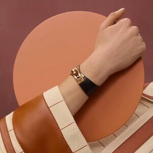 Black Leather Wrap Bracelet with Gold Buckle